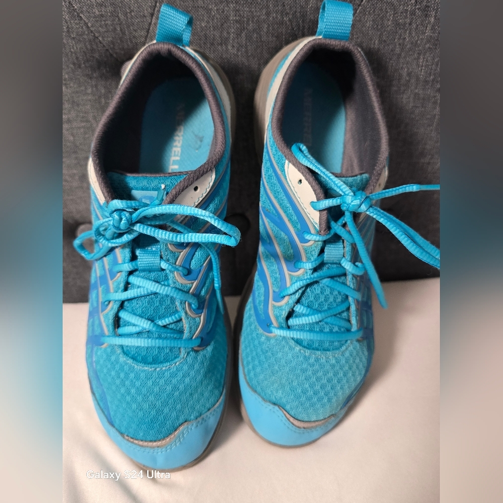 Merrell Bare Access Arc Womens Trail Running Shoes Gray Aqua Sz 8 Vibram